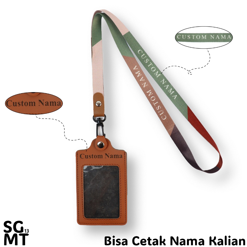 KODE Q39K Id Card Custom  Lanyard kulit  Bisa satuan dan custom nama  Id Card Holder Leather