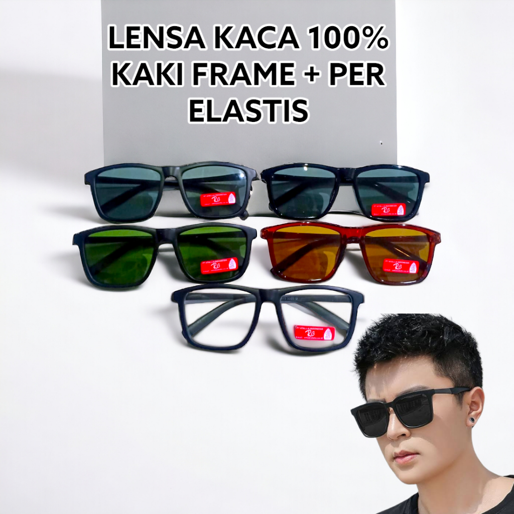Kacamata Kaca Asli 100% Original Pria Wanita / Kacamata Lentur Lensa Kaca Hitam Riben Frame Kotak