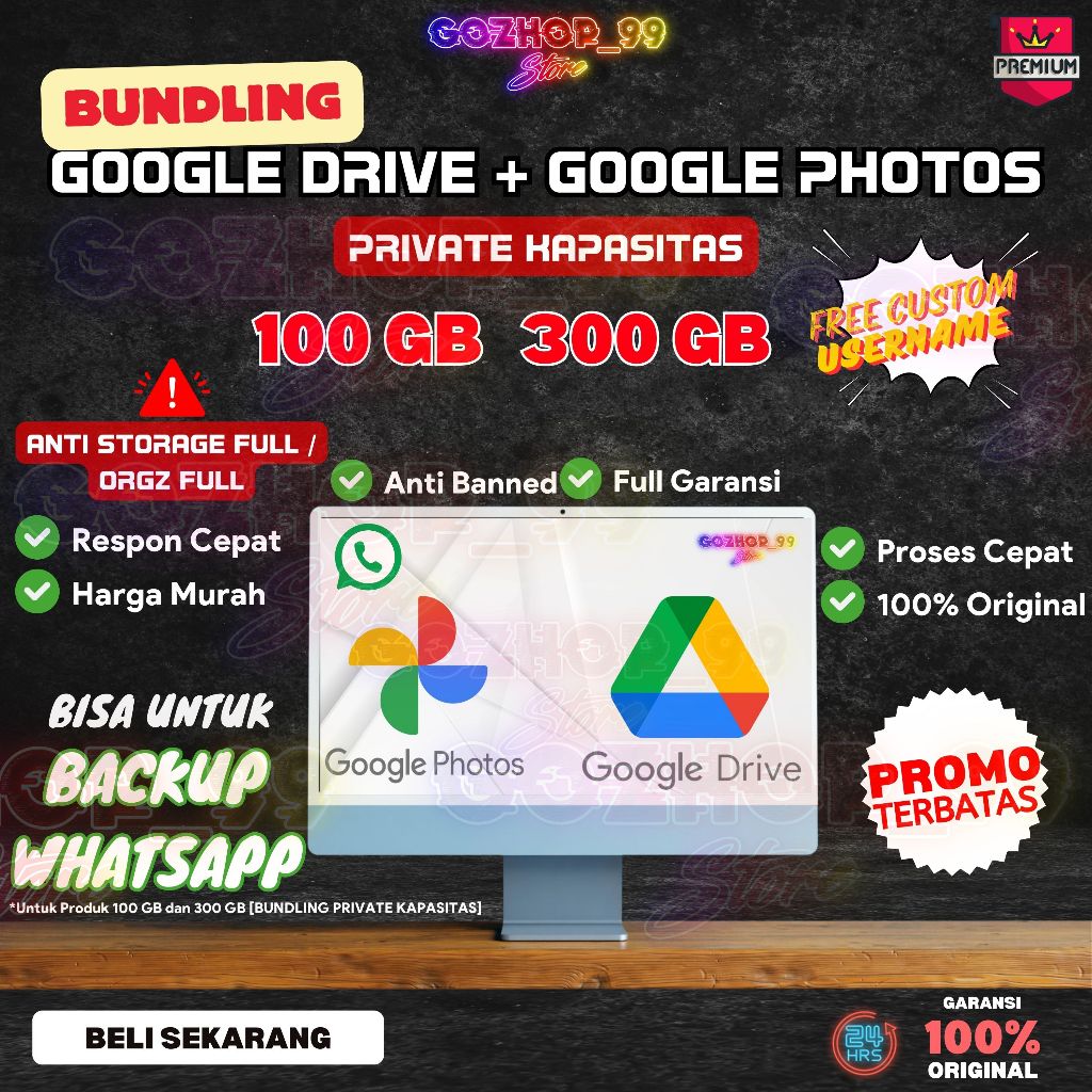 [PRIVATE KAPASITAS] Google Drive dan Google Photos Foto Unlimited Max 100 GB 300GB PRIVATE KAPASITAS