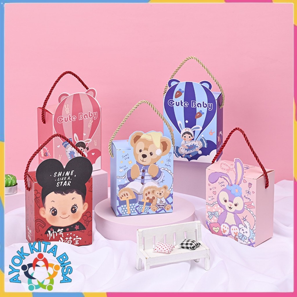 

AKB Goodie Bag Ulang Tahun Anak Motif Kartun Tas Bingkisan Hadiah Hampers Ulang Tahun Anak Kotak Souvenir Kantong Tentengan Bingkisan Paper Bag Kertas