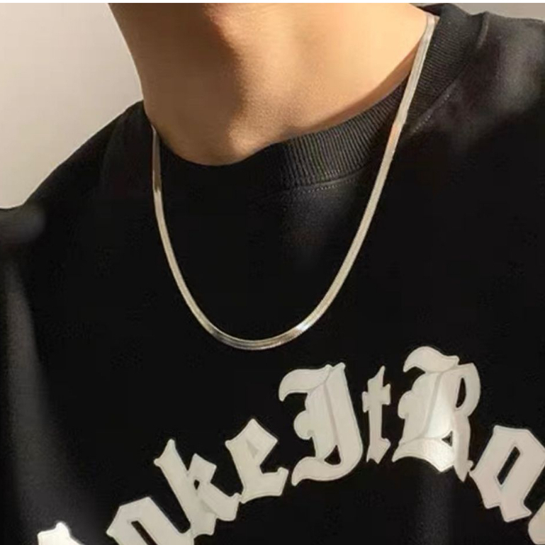 Kalung Titanium Pria Silver Perak Emas Putih Anti Karat Cowok Cewek Wanita Keren Silver Stainless St