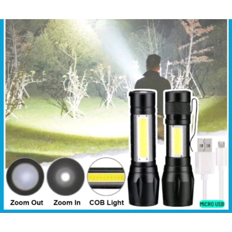 Senter Mini LED Zoom Super Terang Senter Cas Ulang