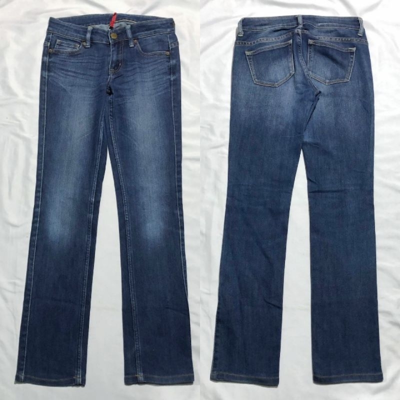 Celana Panjang Jeans Uniqlo Dark Blue Washed Fading Skinny Straight Original Second Preloved #CJ348
