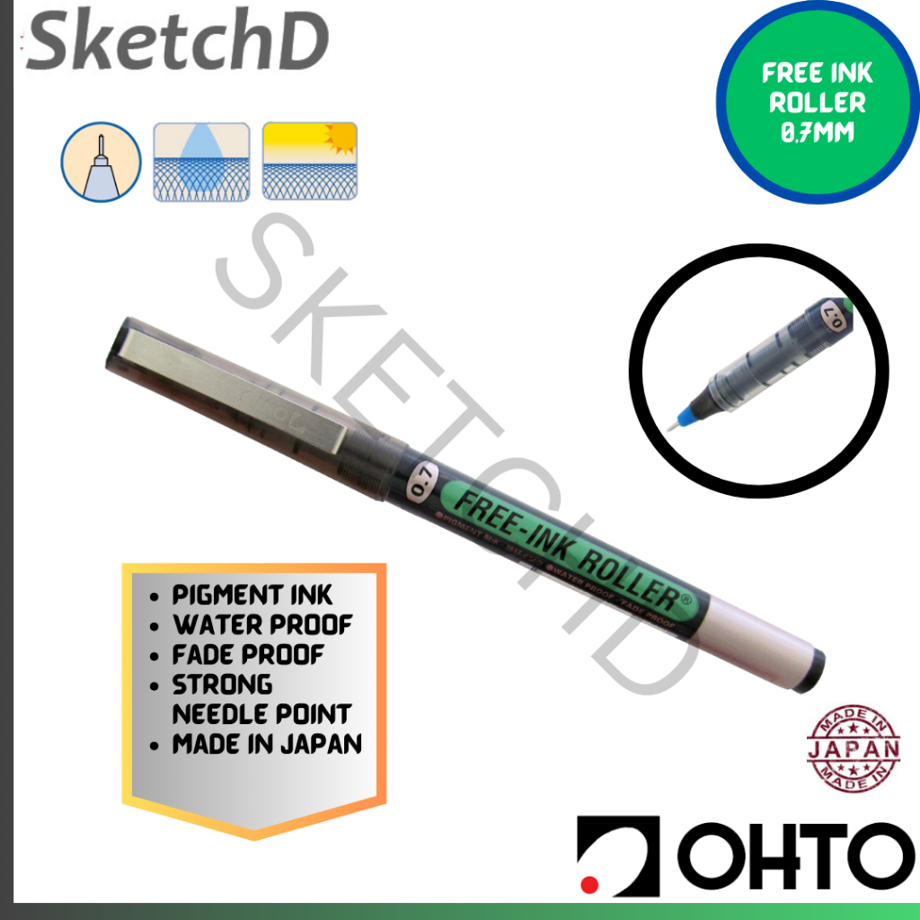 

Pena Needle Point 07 mm Hitam Ohto Hi Tech Free ink Roller Black Pen
