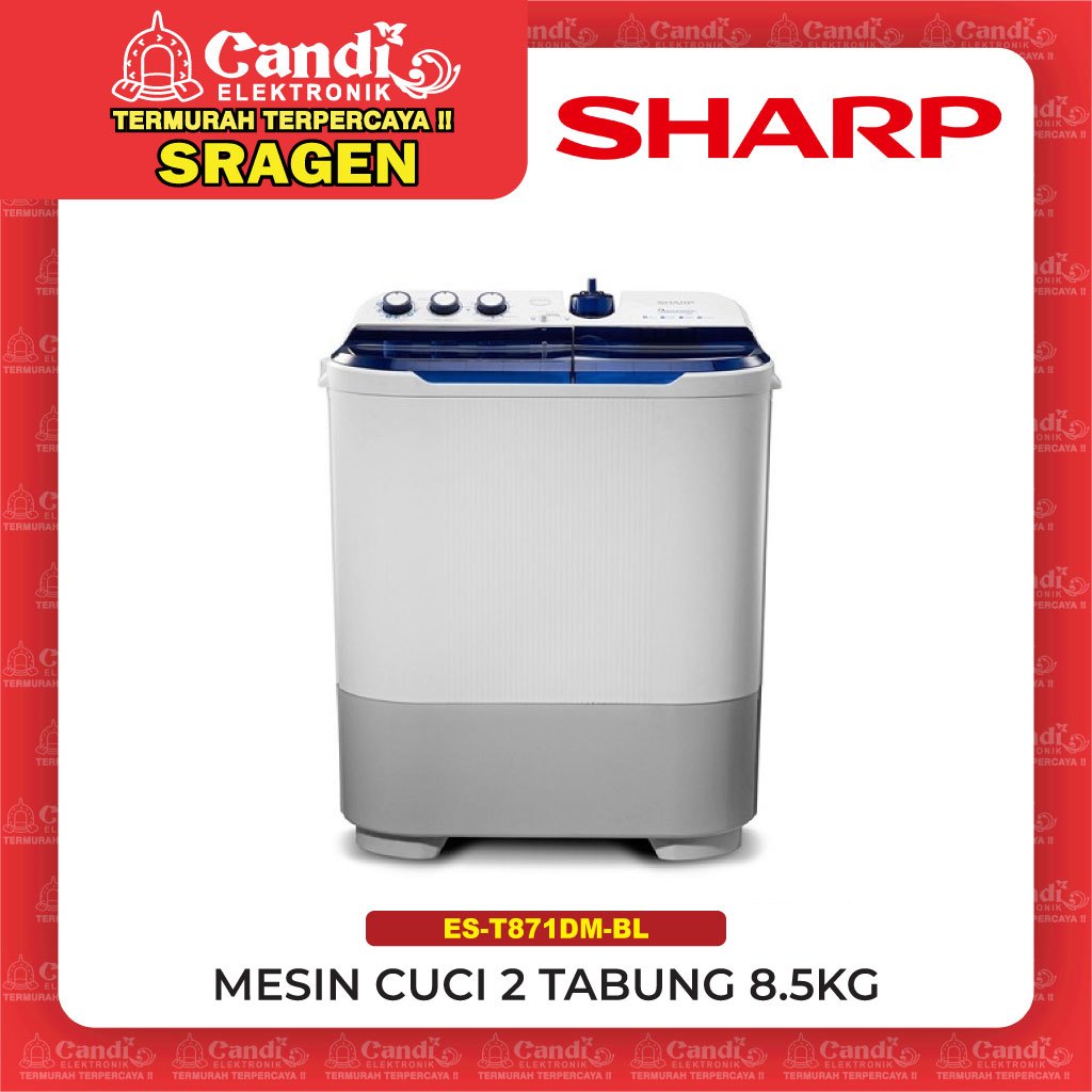 SHARP Mesin Cuci 2 Tabung 8,5Kg Super Aquamagic Filter - ES-T871DM-BL
