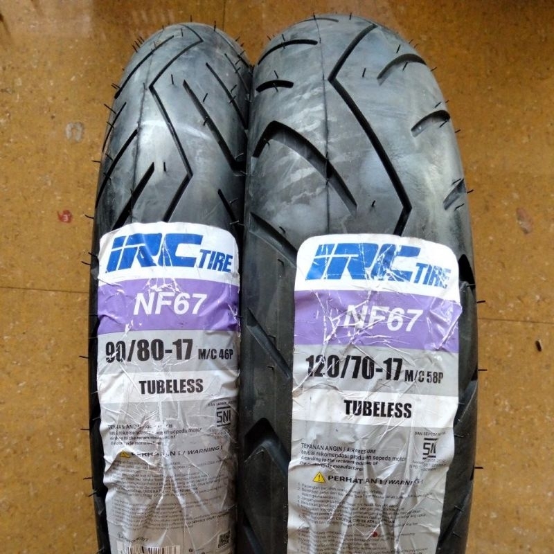 PAKET 120/70 & 90/80 RING 17 SEPASANG SATUAN BAN TUBLES IRC NF67 SET LUAR DEPAN BELAKANG NEW VIXION 