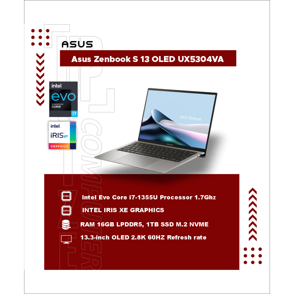 Asus Zenbook S 13 OLED UX5304VA OLEDS711/712 i7 1355U EVO 16GB 1TB SSD