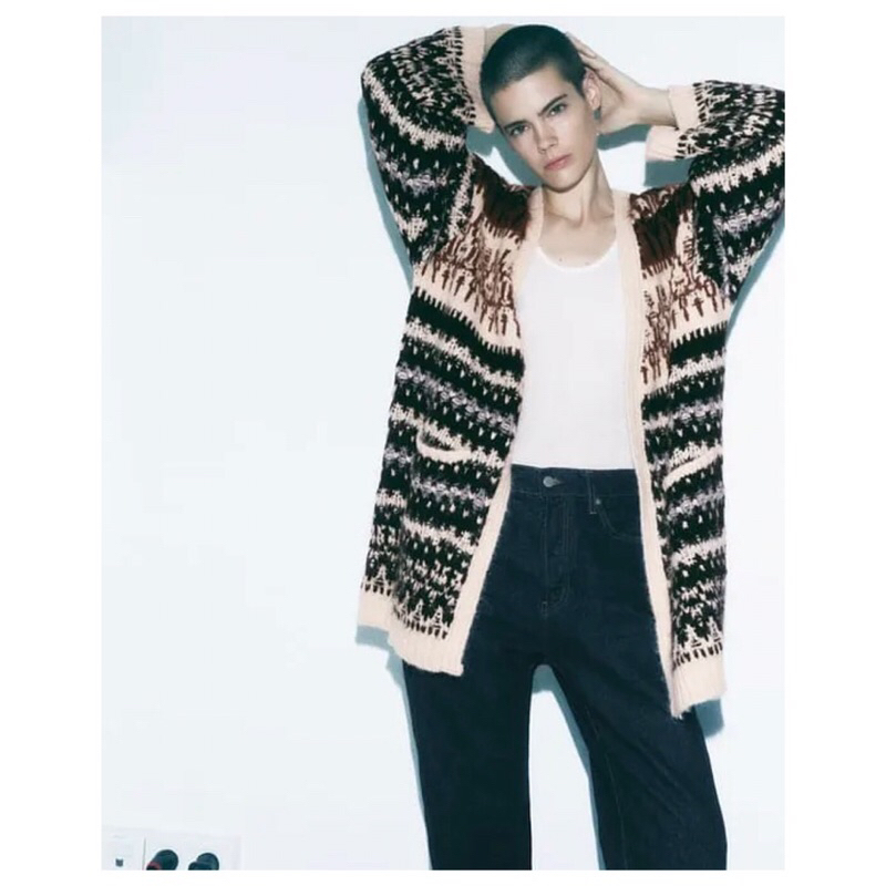 Long Cardigan / Baju Hangat Panjang Rajut Black Jacquard Retro Knit Oversized