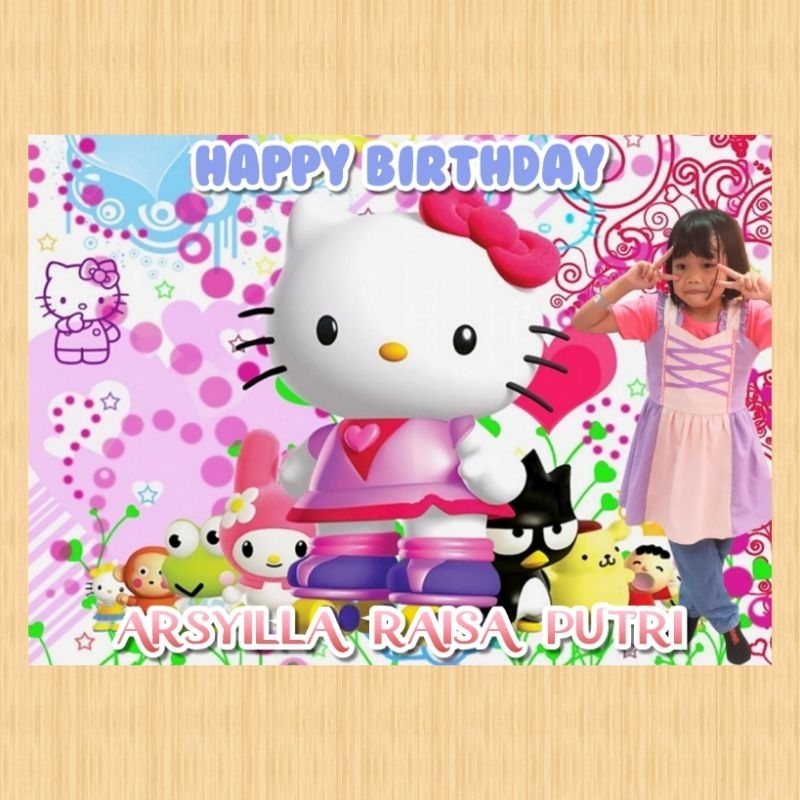 Spanduk HELLO KITTY banner HELLO KITTY spanduk banner ultah anak background HELLO KITTY custom backd