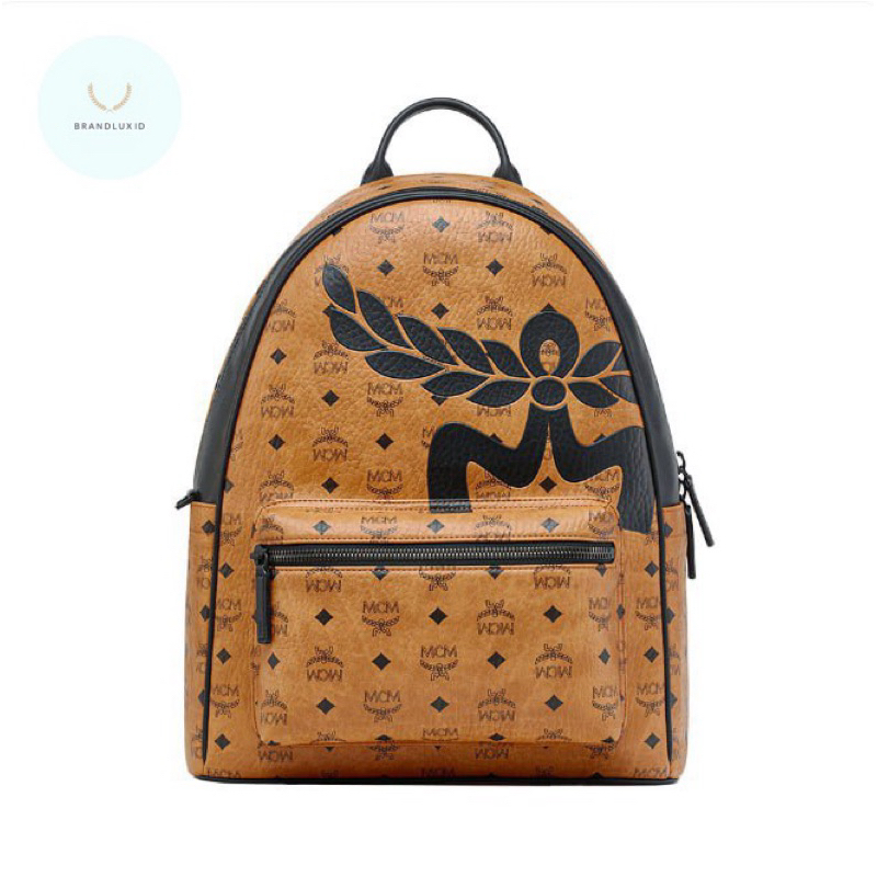 MCM Medium Stark Backpack Mega Laurel Visetos Cognac