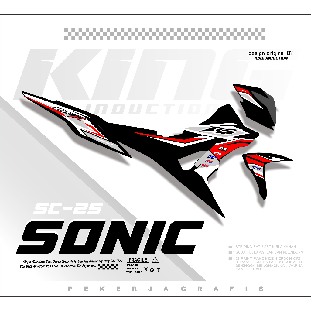 "Striping Sonic 150R – Stiker Motor Honda Racing Merah Putih Hitam | Kode SC-25"