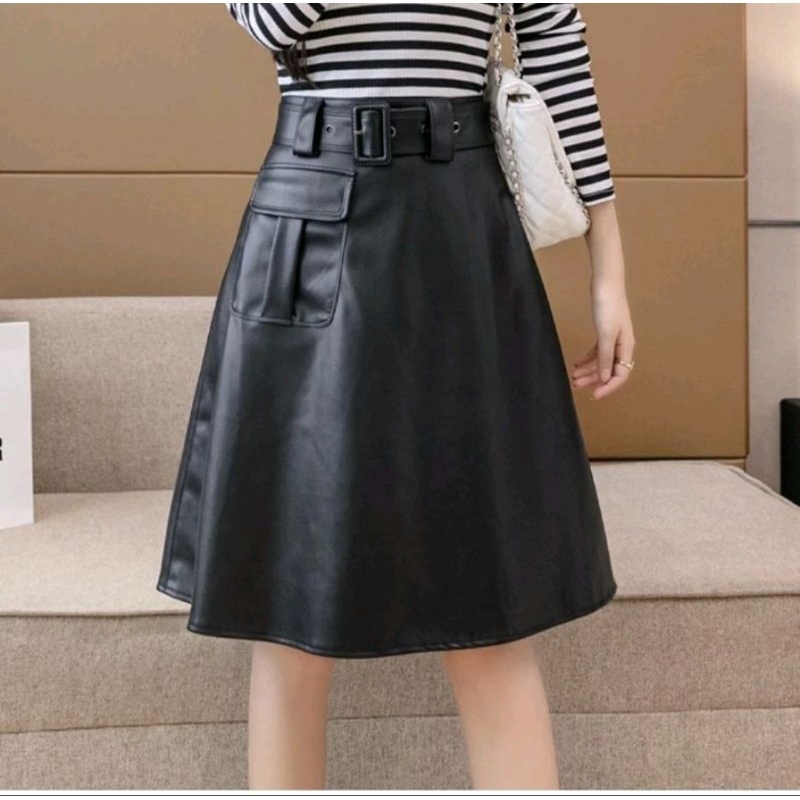 rok wanita / rok midi / rok kulit wanita skirt Leather