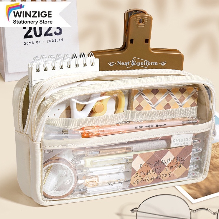 

KODE S86S Winzige pencil case large tempat pensil transparan kotak pensil aesthetic pen pouch lucu stationery organizer