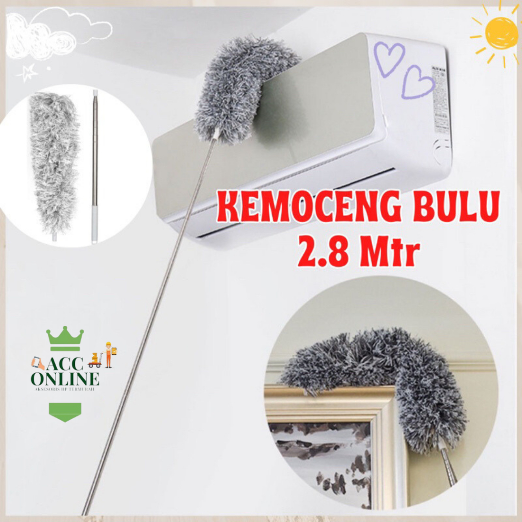 Kemoceng Microfiber Teleskopik 2.8 Meter Tongkat Pembersih Debu Kaca Jendela Pembersih Langit Rumah 