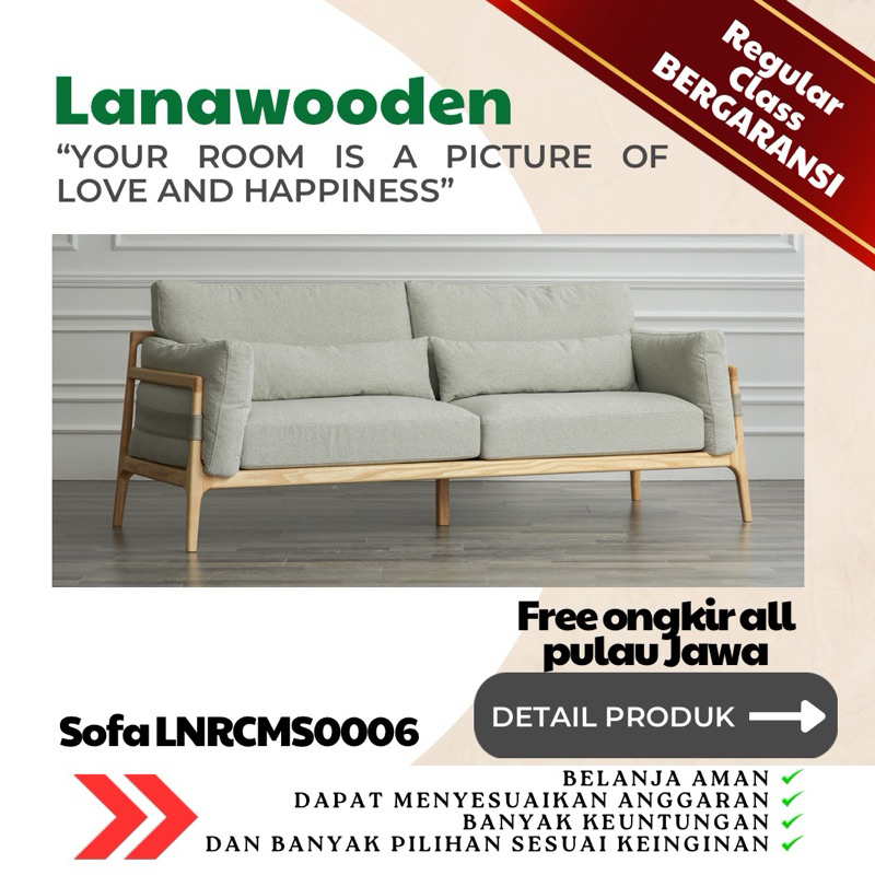 Sofa Santai Minimalis Modern LNRCMS0006 dari Lanawooden.id material kayu jati kombinasi kain khusus 