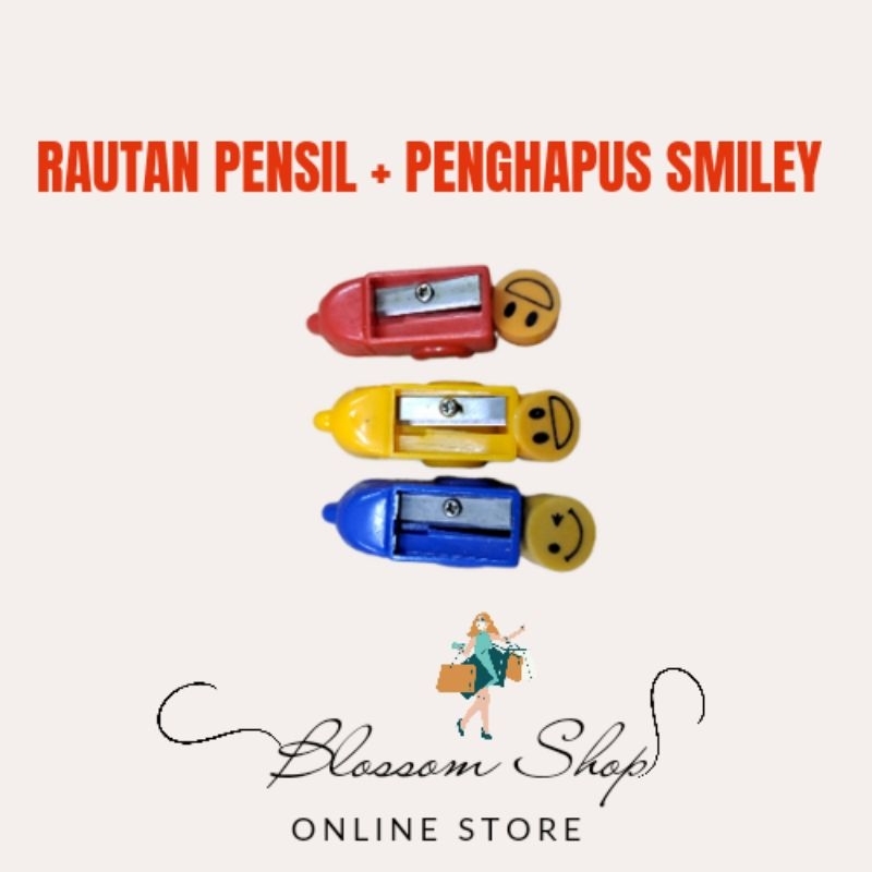 Rautan Pensil Lucu  + Penghapus Smiley / Cute Sharpener Free Eraser Emoticon / Serutan Pensil Anak  