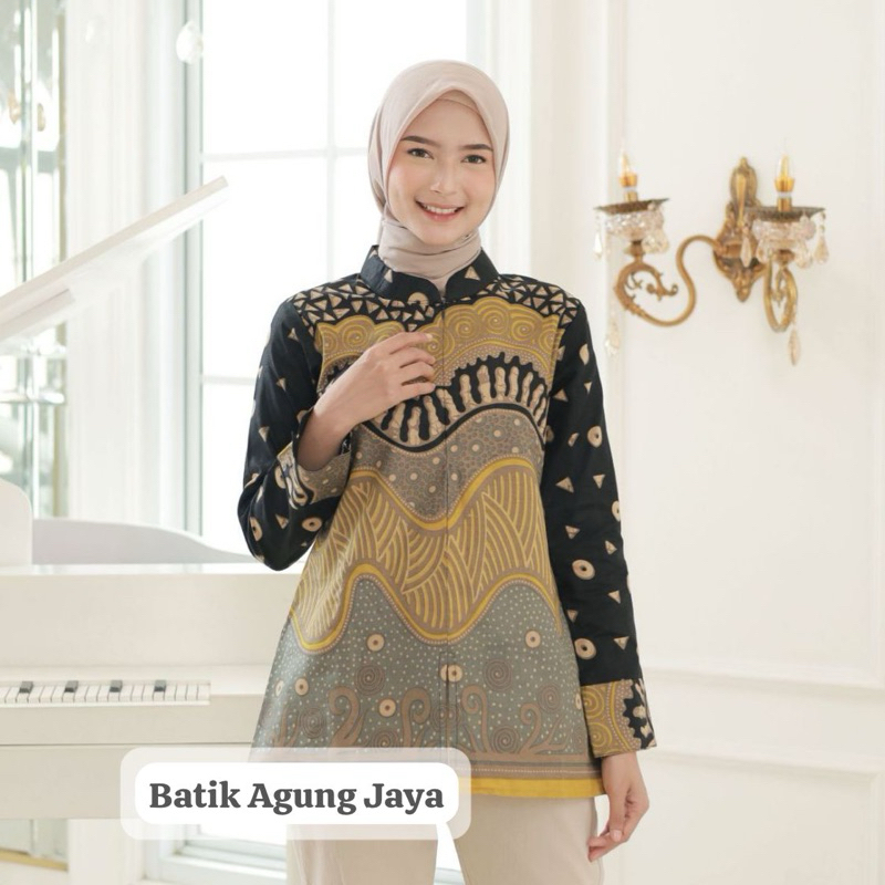 Batik wanita motif Blus Widuri modern terbaru 2023 lengan panjang by Batik Agung Jaya