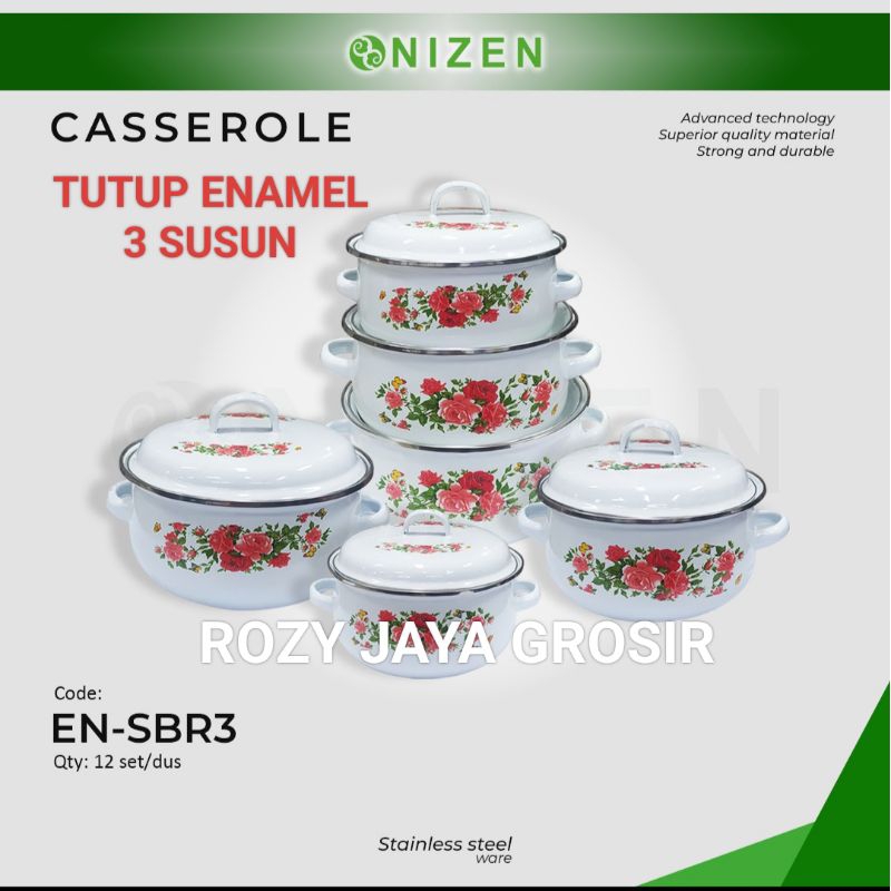 PANCI SET MOTIF BUNGA 3 SUSUN + TUTUP ENAMEL/KACA