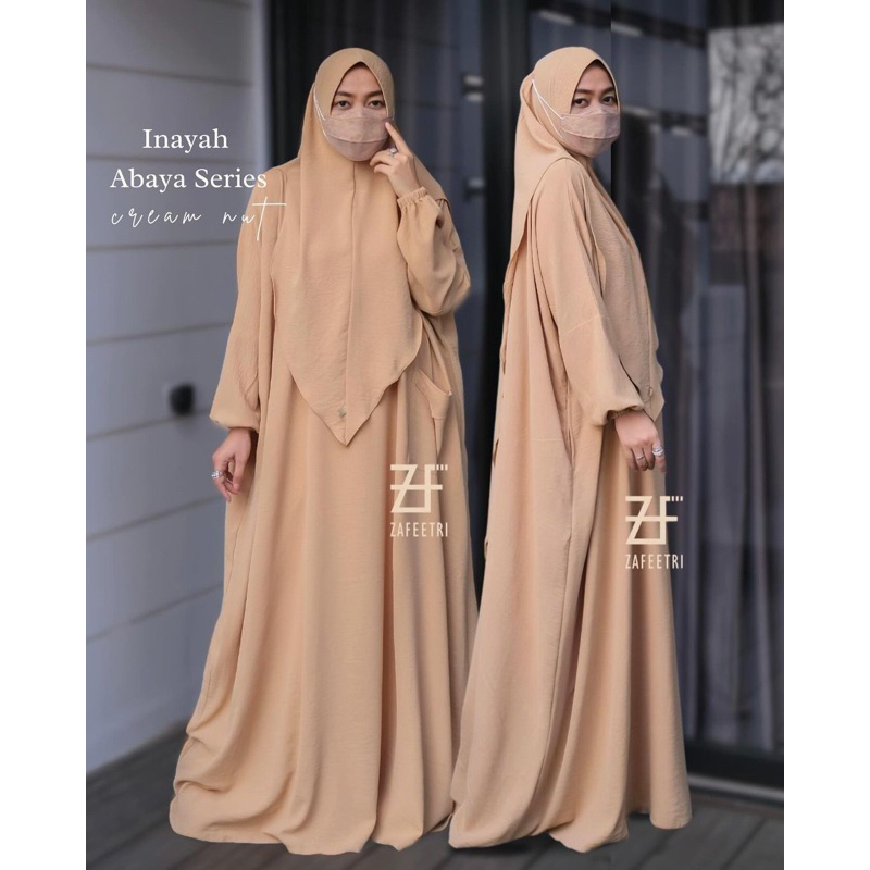 Inayah Set Cream by Zafeetri /gamis crinkle airflow premium/ gamis set/gamis umroh/haji