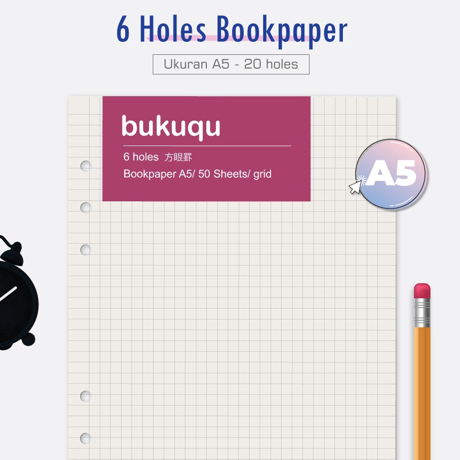 

Murah Baru Bukuqu Bookpaper A5 Loose Leaf 6 holes Grid Dotted Kertas File