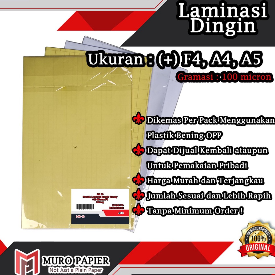 

Hemat Harga PER PAK ISI 1 Laminasi Dingin Glossy dan Doff F4 A4 A5 by Muro Papier
