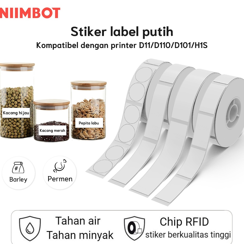

Kejar Irit NIIMBOT D11D11D11 Thermal Stiker Label Putih Tahan Air AntiMinyak AntiGores