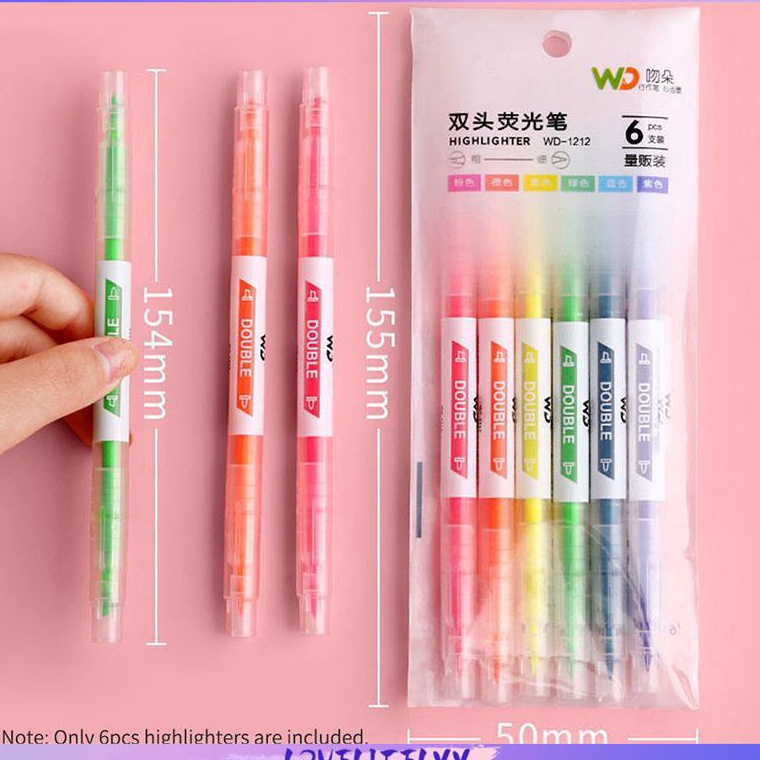 

KODE D13Y Warna berkepala dua stabilo 6warna penanda garis kunci spidol grafiti miring kepala pena cat air LOY