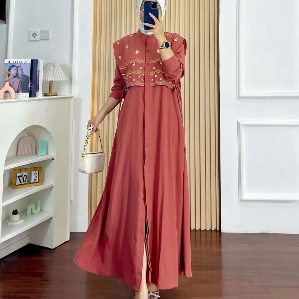 Gamis Bordir Terbaru Soraya Maxi Dress Fasion Muslim Pakaian Wanita Baju Kondangan Bahan Ceruty Long