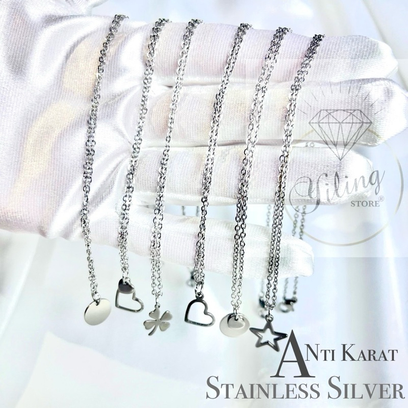 YiLing || •Anti Karat• Dainty Necklace - Kalung Stainless Silver - Kalung Wanita