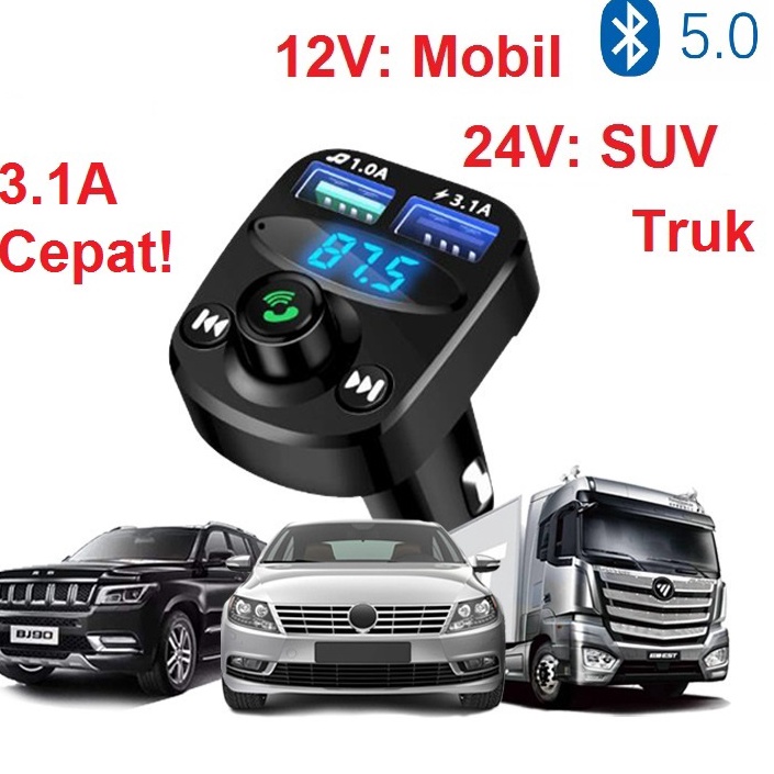 EZPZ FM Transmitter Bluetooth Modulator Mobil Car Charger Dual Port USB  MP3 Player  Aux 5 TF Slot s
