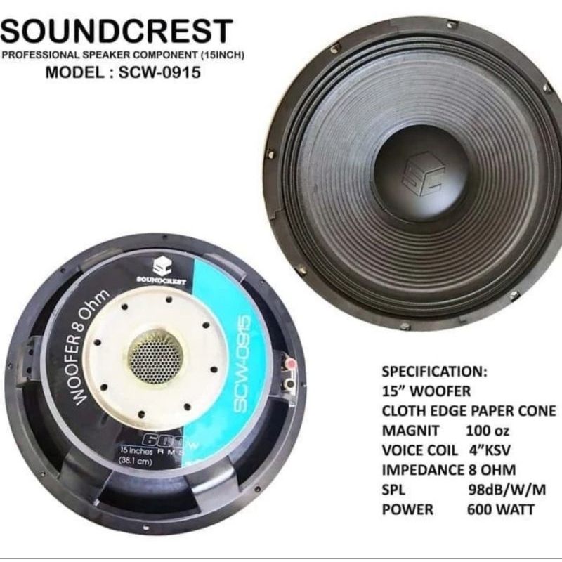 SPEAKER 600 watt KOMPONEN SOUNDCREST 15INCH ORIGINAL SCW 0915
speaker komponen soundcrest 15inc
deng