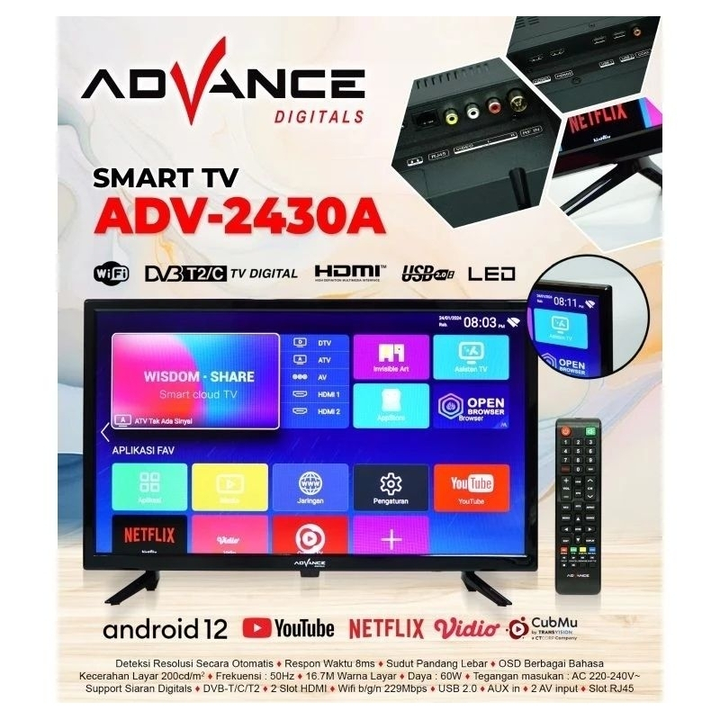 ADVANCE TV LED DIGITAL TV ANDROID 32 INCH DIGITAL ADV-3201T/ANROID TV ADV-3203A/ANDROID-2430A (24INC