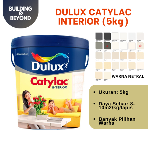 CAT TEMBOK DULUX CATYLAC INTERIOR 5KG - Warna Netral Abu Cream Coklat Putih Taupe