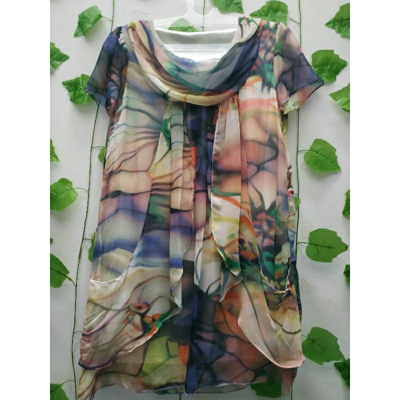 Mini dress sifon lengan pendek