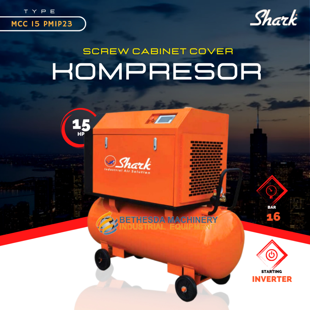 Air Compressor 16 bar Shark Screw Cabinet 15 HP + Tangki