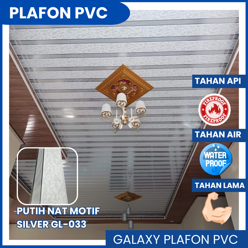 Plafon PVC Minimalis dan Elegan Putih Motif Silver Glossy/Interior Atap Rumah Murah dan Mewah