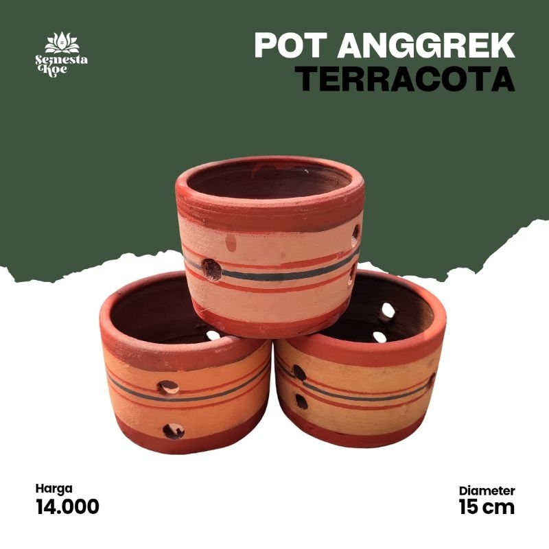 Pot Anggrek Handmade, Pot Gerabah Terracota, Pot Tanah Liat - D15cm