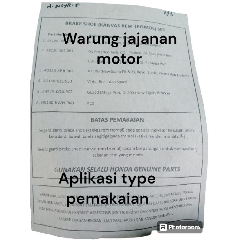 kampas rem depan belakang grand original