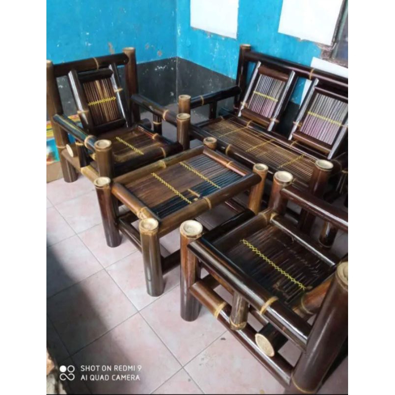 kursi bambu hitam/ bangku set/