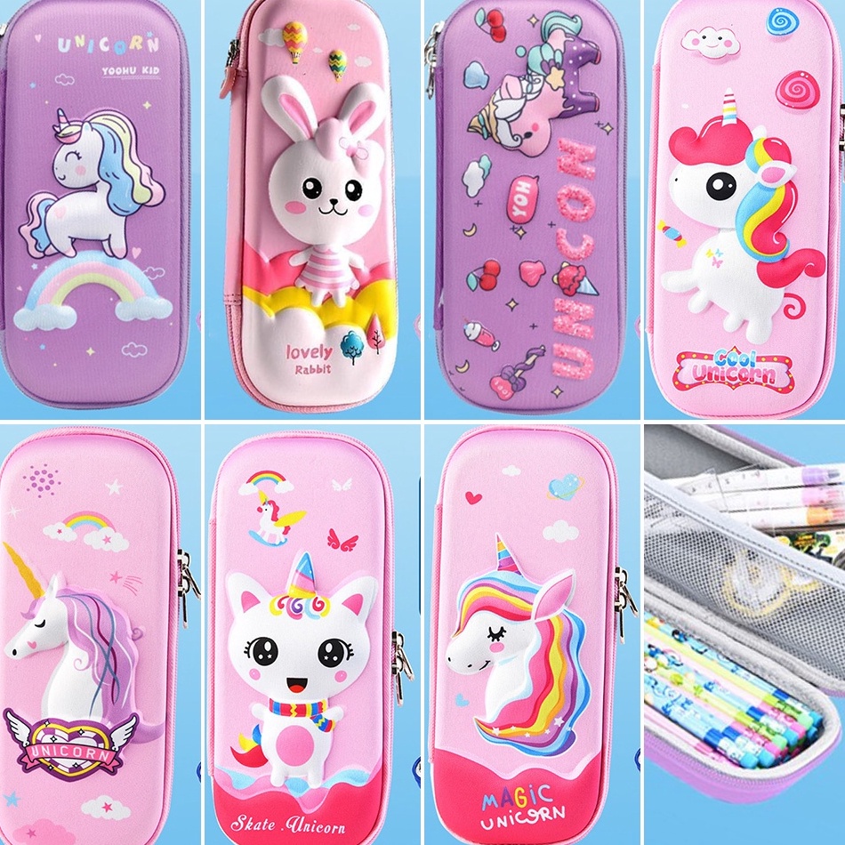 

KODE K8T5 Pencil Case Kotak Tempat Pensil 3D Timbul Karakter Unicorn