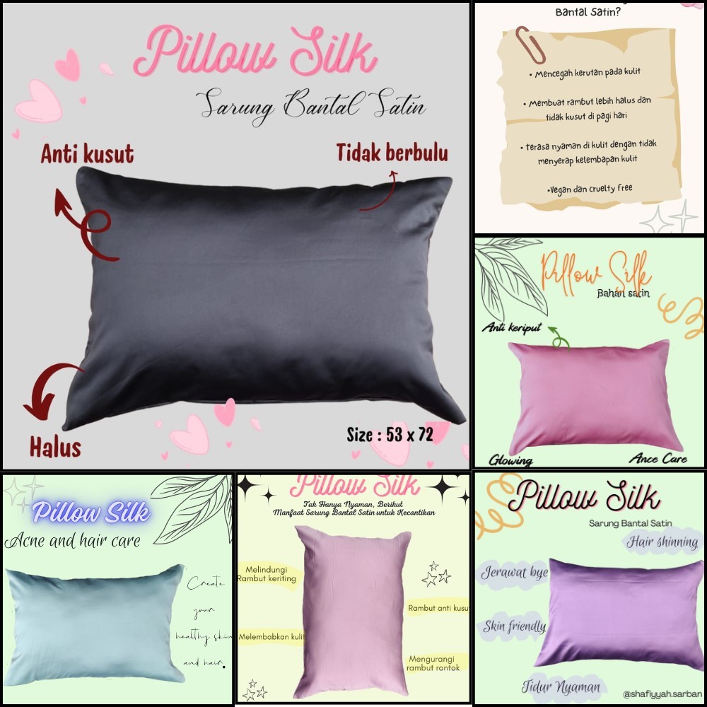 SARUNG BANTAL Silkdream Satin Pillowcase  Premium Satin Silk by. Shafiyyah Sarban