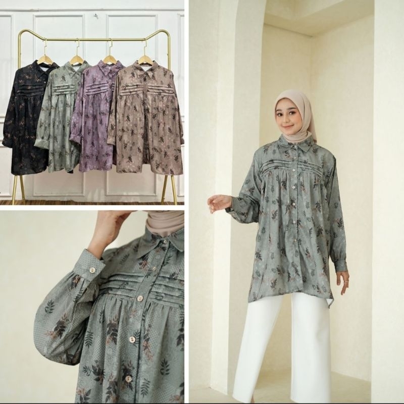 Tunik wanita ori by Raline mode atasan blouse cewek atasan cewek bahan Marbella printing ukuran Alls
