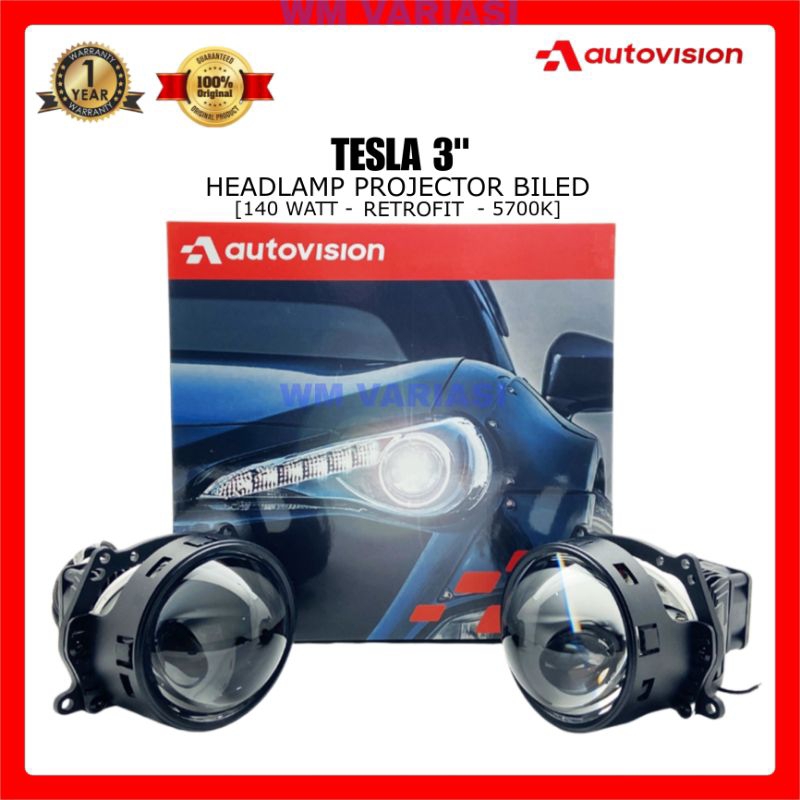 LED Headlight BiLED Headlamp Projector 3 Inch 5700K Autovision Tesla 140 Watt Retrofit LED Utama