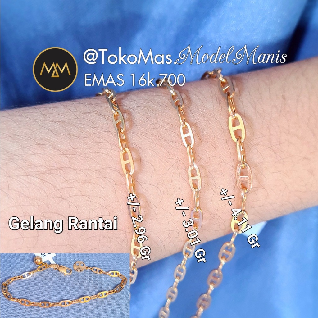 Gelang Herme Oval Emas Kuning 700 kadar 16k