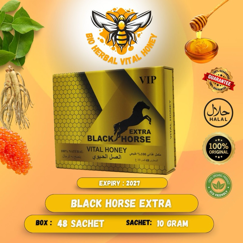 

Black Horse Extra Vital Honey Vip Original 1BOX 48 Sachet Exp 2027 Harga Promo