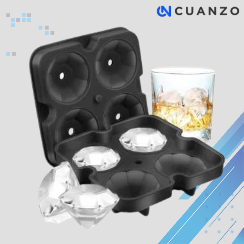 Cetakan Es Batu Silikon Berlian 4 Grid Ice Cube Mold / Ice Cube Cetakan Es Batu Kristal Bentuk Berli