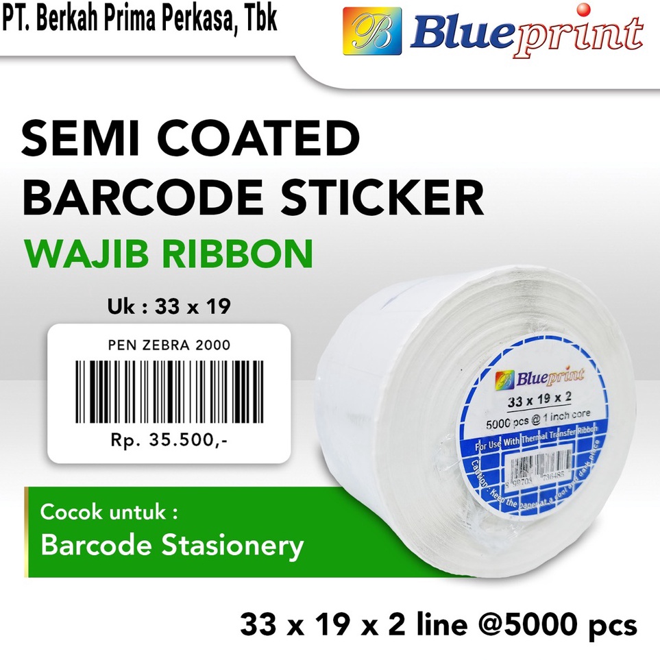 

Sekarang Diskon Sticker Barcode Semicoated 33x19 mm 2 Line BLUEPRINT Stiker Label Semi Coated 33 x 19 x 2 Line 1 Roll