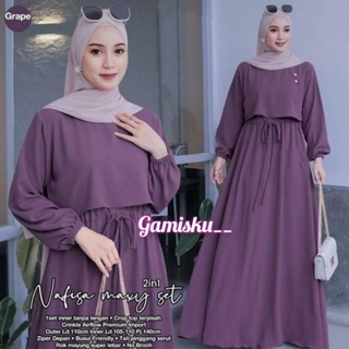 GAMIS NAFISA SET BAHAN CRINKLE AIRFLOW PREMIUM TALI SERUT ROMPI TERPISAH 2in1 OUTHER