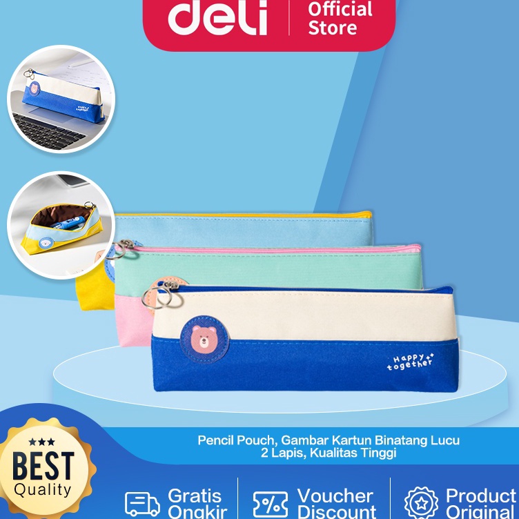 

Baru Bermanfaat Deli Pencil Pouch Tempat Pensil Kain 2 CM Gambar Kartun Kucing Anjing Beruang 2 Lapis EH98