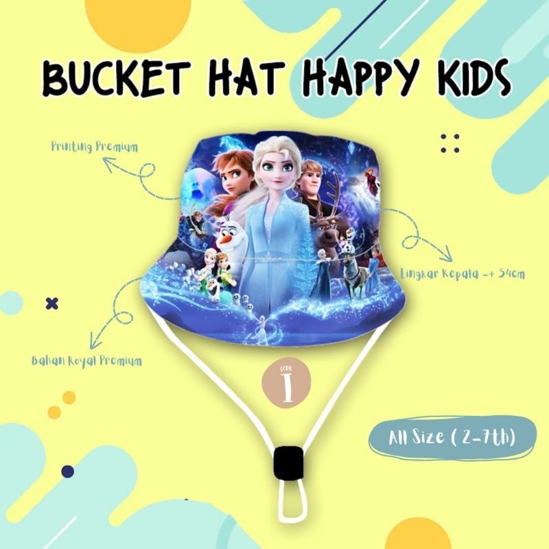 Topi bucket hat happy kids topi bucket tali anak topi bucket anak branded
